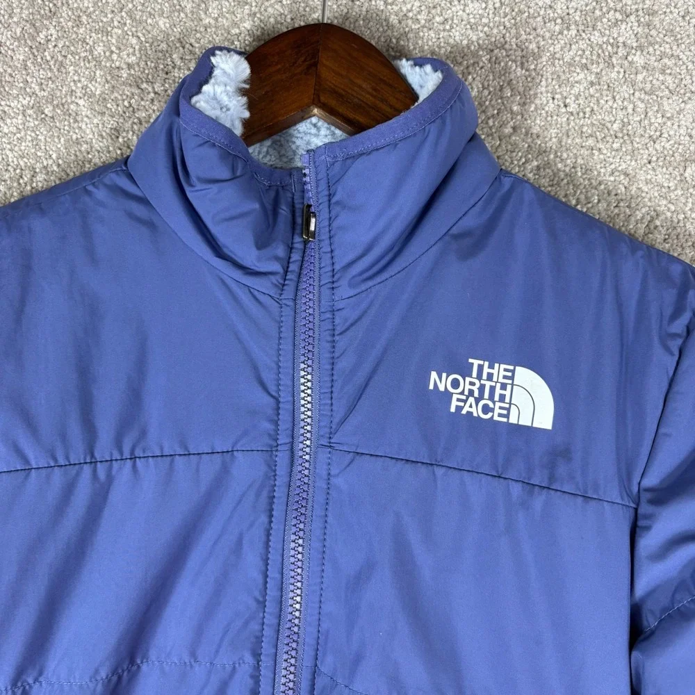 The North Face Girls Reversible Mossbud Swirl Jacket Blue Fleece Size M 10